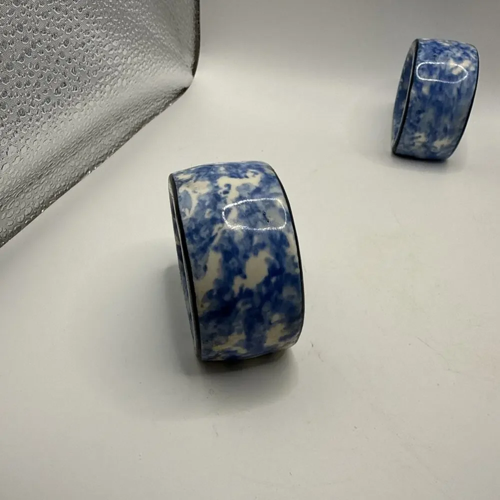 Vintage Knobler Blue Spongeware Ceramic Napkin Rings Set Of 3